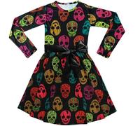 Enfants Filles Patineuse Robe Skeleton Imprimé Doux Confortable Panneaux Contrastés Fête d'Halloween Mode Robes Âge 5-13 Ans 9-10 ans