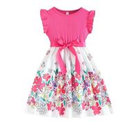 Enfants Filles Robe Robe Enfant Fillette de Bas Age Élégant Imprimé Papillon Mi Longue à Volants Robe Mignon Manche Courte Robe Summer Sundress Clothes 1-8 Ans Robe Bébé Fille Robe
