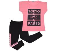 Enfants Filles Top Tokyo, NYC, Paris Bébé Rose Imprimé Branché T Shirt Tops Mode Legging Ensemble Âge 5 -13 Ans 5-6 ans