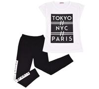 Enfants Filles Top Tokyo, NYC, Paris Noir Imprimé Branché T Shirt Tops Mode Legging Ensemble Âge 5 -13 Ans 13 ans