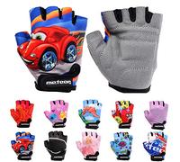 Enfants Gants de Vélo Garçons Filles Cyclisme VTT Demi-Doigts Antidérapant Mitaines de Sport Antichoc Respirant Courts pour Bicyclette Réglables Scooter Paire de Gant (JR M ~7-7,5 cm, Auto)