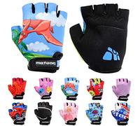 Enfants Gants de Vélo Garçons Filles Cyclisme VTT Demi-Doigts Antidérapant Mitaines de Sport Antichoc Respirant Courts pour Bicyclette Réglables Scooter Paire de Gant (JR S ~6,5-7 cm, Dinosaur)
