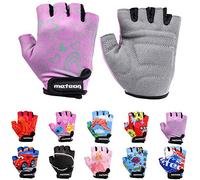 Enfants Gants de Vélo Garçons Filles Cyclisme VTT Demi-Doigts Antidérapant Mitaines de Sport Antichoc Respirant Courts pour Bicyclette Réglables Scooter Paire de Gant (JR XS ~6-6,5 cm, Flower)
