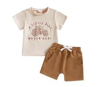 Enfants Garçons Deux Pièces 2026 Tenue Garçon 2 Pièces Composé D'Un T-shirt À Manches Courtes Avec Col Rond Et Coton Tenue De Sport Blanc Vêtements, beige, 4 ans