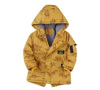 Enfants garçons filles hiver épaissir manteau dessin animé dinosaure imprime veste à capuche enfant en bas âge coupe-vent épais vêtements d'extérieur chauds Blouson Coupe-vent (Yellow, 5-6 Years)