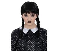 Enfants Gothique Écolière Perruque Filles Déguisement Halloween Noir Pli Tressé