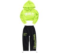 Enfants Hip Hop Costume Street Dance Outfit Sweat à Capuche Bleu et Pantalon de Jogging Ensemble de survêtement (Vert, 10-11 Ans)