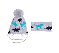 Enfants Hiver Chapeau Écharpe Ensemble Polaire Chaud Bonnet Oreille Cache-Cou Dessin Animé Dinosaure Épais Tricoté Oreillettes Boucle Écharpes pour Filles Garçons Ski En Plein Air(gris)