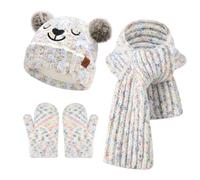 Enfants Hiver Chaud Bonnet Pompon Echarpe Gants Ensemble Moufles Cache-Cou avec Polaire Cadeaux Noel pour 0 3 6 Mois 1 2 3 4 Ans Bebe Fille Garçon