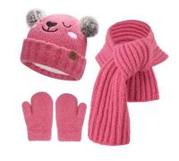 Enfants Hiver Chaud Bonnet Pompon Echarpe Gants Ensemble Moufles Cache-Cou avec Polaire Cadeaux Noel pour 0 3 6 Mois 1 2 3 4 Ans Bebe Fille Garçon