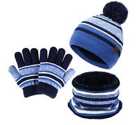 Enfants Hiver Tricoter Chaud Bonnet Chapeau Echarpe Gants Ensemble pour Garcon Fille 2-7 Ans avec Doublure Polaire Pompon, Rose