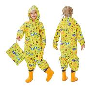 Enfants Imperméable avec Capuche Combinaison de Pluie Une Pièce Garçons Vêtements de Pluie Léger Filles Tout-Petits Vestes et Manteaux Imperméables Barboteuse Jaune 6-7 Ans