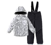 Enfants Imperméable Combinaison de Ski 2 Pièces Habit de Neige pour Garçons et Filles Combinaison de Snowboard en Polaire Veste de Neige pour Enfants avec Pantalon de Neige Ensemble Gris 6-7 Ans