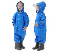 Enfants Imperméables à Capuche Unisexe Filles Garçons Imperméables Combinaison de Pluie Poncho Veste Respirant Manches Longues Manteaux Imperméables Rain Pantalon Vêtements Lune Bleue,3-4 Ans