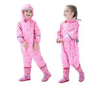 Enfants Imperméables à Capuche Unisexe Filles Garçons Imperméables Combinaison de Pluie Poncho Veste Respirant Manches Longues Manteaux Imperméables Rain Pantalon Vêtements Points Roses,2-3 Ans