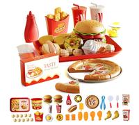 Enfants jouent à la nourriture 63 pièces ensemble de jeu de restauration rapide simulé avec plateau Hamburger Hotdog frites Combo accessoires cuisine pour filles garçons anniversaire Noël, joue