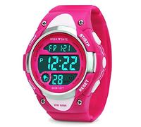 Enfants LED Digital Insolite Sports d'extérieur pour Enfant Robe de Poignet Montre étanche avec Bande Silicone, Alarme, chronomètre pour Filles - Rose Rouge