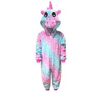 Enfants Licorne Onesie Pyjama Confortable pour Filles Dors Bien garçon Cadeaux pour Les Enfants Combinaison Animal Habillage Costume (6-7 Ans, Licorne - étoiles Vertes Roses)