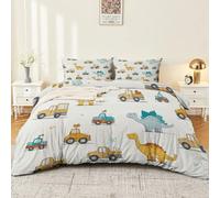 Enfants Literie 140 x 200 cm, Filles Ensemble de Literie, Animal Dinosaure Construction Housse de Couette, Dessin Animé Mignon Multicolore Ensemble de Literie Décoratif Microfibre