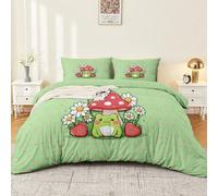 Enfants Literie 140 x 200 cm, Filles Ensemble de Literie, Plante Champignon Fleur Housse de Couette, Dessin Animé Multicolore Ensemble de Literie Décoratif Microfibre
