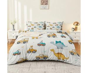 Enfants Literie 200 x 200 cm, Filles Ensemble de Literie, Animal Dinosaure Construction Housse de Couette, Dessin Animé Mignon Multicolore Ensemble de Literie Décoratif Microfibre
