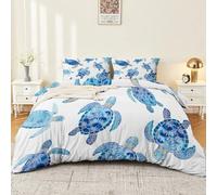 Enfants Literie 200 x 200 cm, Filles Ensemble de Literie, Paysage Plage Coquillage Housse de Couette, Style Collage Multicolore Ensemble de Literie Décoratif Microfibre