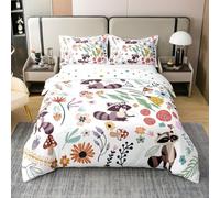 Enfants Mignon Raton Laveur Coton Housse de Couette 200x200,Kawaii Animal Theme Housse de Confort,Ensemble de Literie de Champignons Fleurs Bande Dessinée,Ensemble de Literie de Plantes Ferme