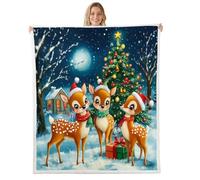 Enfants Mignon Wapiti Couverture 150x200cm Hiver Noël Plaid Canape Arbre de Noël Couverture Canape Garçon Fille Lit Décoration,Ferme Rustique Couverture en Sherpa