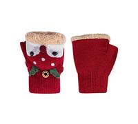 Enfants Moufles Hiver Thermique Tricoté Epais Demi-Doigts de Renne Mignon Avec Doublure Cachemire Chaud Gants Extérieur de Ski Anti-Froid Pour Filles Garçons 3-8 Ans (Rouge)