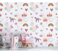 Enfants Papier Peint Dans Princesses Style Avec Motif Coeurs Et Animaux -