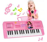 Enfants Piano Clavier 37 Touches Portable Jouets Clavier avec Micro & Pupitre - Jouet Musical Noël Anniversaire Cadeau pour Tout-Petits 3 4 5 6 Ans Filles Garçons Débutant, Rose
