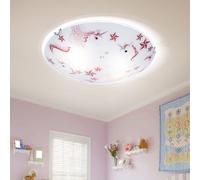 Plafonnier pour enfants plafonnier filles chambre d'enfant rond, verre licorne étoiles blanc rose, 2x E27, D 40 cm