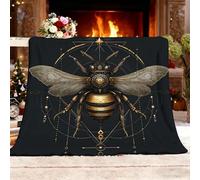 Enfants Plaid Couverture Polaire Super Doux et Chaud Illustration Artistique de L'Abeille DoréE Couverture lit Jeté de Canape 2 Personnes, Noir Plaid Léger pour Toutes Les Saisons, XXL 180x200 cm