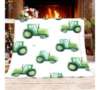 Enfants Plaid Couverture Polaire Super Doux et Chaud Tracteur de Dessin Animé Vert Couverture lit Jeté de Canape 2 Personnes, Blanc Plaid Léger en Flanelle pour Toutes Les Saisons, XXL 150x200 cm