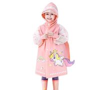 Enfants Poncho de Pluie Imperméable Eva avec Capuche Filles Garçons Vestes et Manteaux Imperméables avec Housse de Sac D'école Cape de Pluie pour Le Cyclisme et La Randonnée Rose 2-3 Ans
