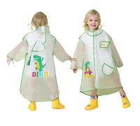 Enfants Poncho Pluie Imperméable Enfant Réutilisable Transparent Combinaison de pluie Pochette Garçons Filles Veste Ponchos de Pluie Dinosaure Vert 1-2 Ans