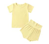 Enfants Pyjama Ensembles 2 Pcs Court Enfant Fille Manche Courte Top Short Manches Courtes Imprimé Unisexe Confortable et Doux Coton Léger pour Bambin 1-5 Ans