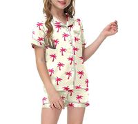Enfants Pyjama Ensembles 2 Pcs Ensemble Deux pièces T-Shirt Manches Courtes et Shorts en Soie Boutonné Court Coton pour Fille Crop Top Short Bambin 1-5 Ans