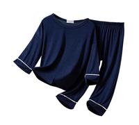 Enfants Pyjama Ensembles 2 Pcs Ensemble Deux pièces Tops Col Rond+Shorts Imprimé Vêtement Enfant Fille Taille 7-14 Ans en Coton Biologique Doux T-Shirt Crop Top et Short pour Jeunes