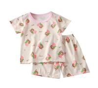 Enfants Pyjama Ensembles 2 Pcs Ensemble Kawaii Deux pièces Boutons Short Fashion Mignon Dessin Animé Manches Courtes imprimé Cadeau Fille Ado