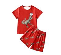 Enfants Pyjama Ensembles 2 Pcs Ensemble T-Shirt et Short Manche Courte Top vêtements d'été Manches Courtes té Coton Imprimé Mignonne Dinosaure Bébé pour Jeunes