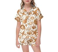 Enfants Pyjama Ensembles 2 Pcs Satin Ensemble Deux pièces Boutons Short Fashion Mignon Dessin Animé Manches Courtes imprimé pour Le Carnaval et la Fête d'halloween