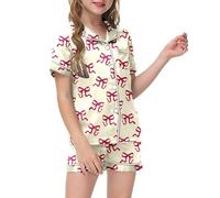 Enfants Pyjama Ensembles 2 Pcs Satin Ensemble Unisexe Confortable et Doux Manches Courte Tops Short De Soie Bouton Enfant Fille Ado Cadeau
