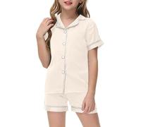 Enfants Pyjamas Ensemble Deux pièces Manches Courtes avec Haut et Short 2 en Soie Boutonné Pyjama Coton Biologique Doux T-Shirt Crop Top pour Bambin 1-5 Ans