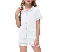 Enfants Pyjamas Ensemble Deux pièces Manches Courtes avec Haut et Short 2 en Soie Boutonné Pyjama Coton Biologique Doux T-Shirt Crop Top pour Bambin 1-5 Ans