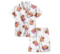 Enfants Pyjamas Ensemble Pyjama Court Enfant Fille Deux pièces Manches Courte Tops et Short 2 en Soie Boutonné Ado pour Le Carnaval la Fête d'halloween