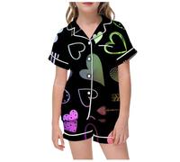 Enfants Pyjamas Ensemble Pyjama Court Enfant Fille Vêtement de Nuit Manches Courtes avec Haut et Short 2 Pièces Pyjashort Vêtements Casual Cadeau Ado