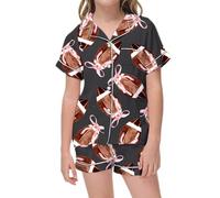 Enfants Pyjamas Ensemble Pyjama Fille Deux pièces Manche Courte Top Short Satin De Soie Bouton Manches Courtes té Coton Imprimé Cadeau Ado