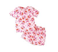 Enfants Pyjamas Ensemble Pyjama Fille Satin Loungewear Set Vêtement de Nuit Manches Courtes avec Haut et Short 2 Pièces Pyjashort Enfant Ado pour Tout-Petit Bébé