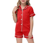 Enfants Pyjamas Ensemble Satin Pyjama Vêtement de Nuit Court Manches Courte Tops et Short Ado Fille Courtes imprimé Mignon Four Seasons